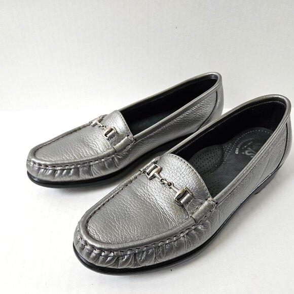 SAS Shoes Womens 8.5 Slim Pewter Metro Slip On Comfort Horsebit Loafers AAA - Picture 1 of 11